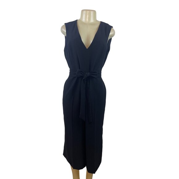 Icōne Black Sleeveless Midi Jumpsuit With Tie Waist & V-Neckline Size 8 - Picture 1 of 9